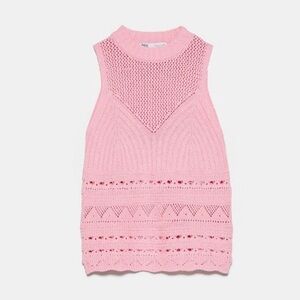 Zara Pink Open-Knit Sleeveless Tank Small